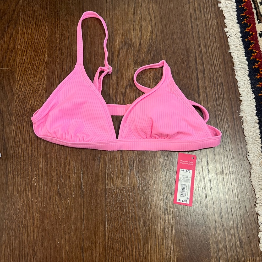 Pink Ribbed Bikini Top